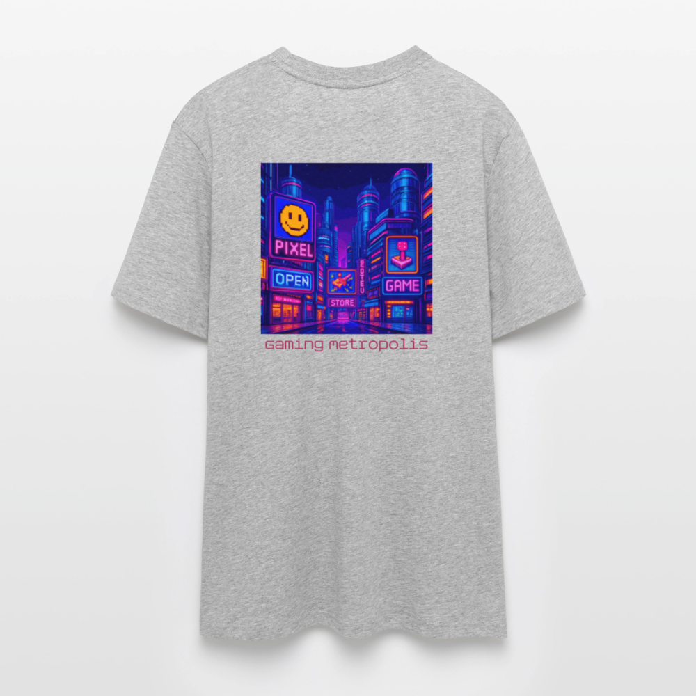 Organic T-Shirt - Neon Pixel City - heather grey