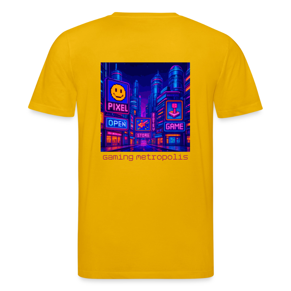 Organic T-Shirt - Neon Pixel City - spectra yellow