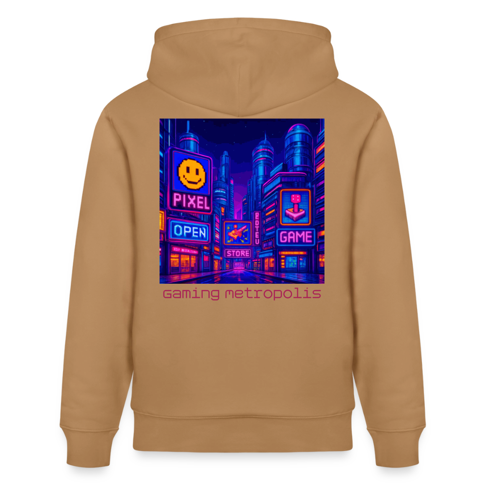Organic Hoody - Neon Pixel City - latte
