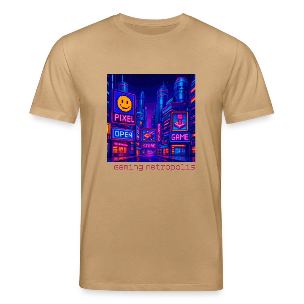 Organic T-Shirt - Neon Pixel City - caramel 