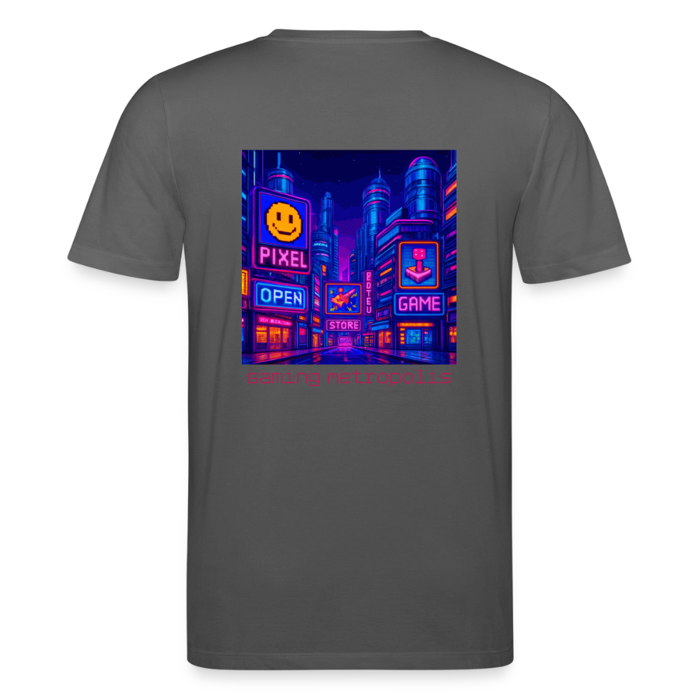 Organic T-Shirt - Neon Pixel City - anthracite