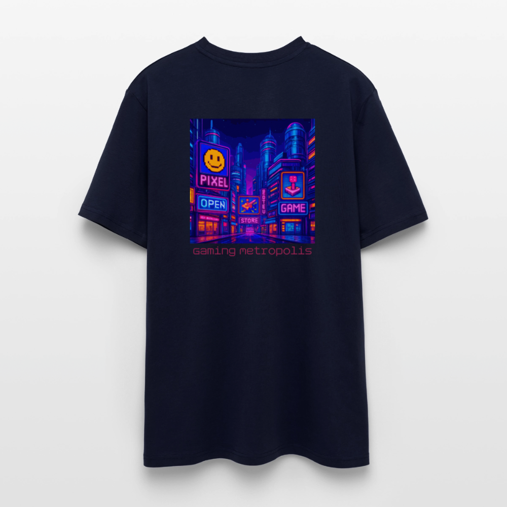 Organic T-Shirt - Neon Pixel City - navy
