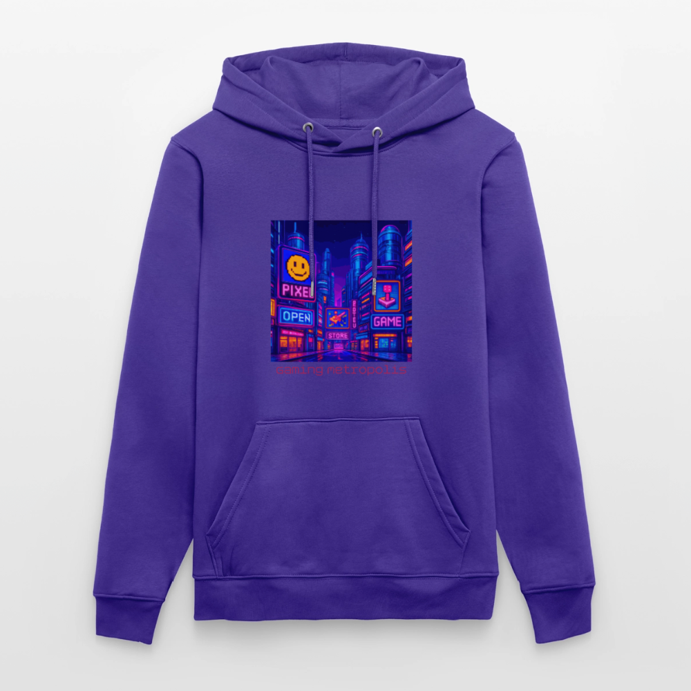 Organic Hoody - Neon Pixel City - purple love 