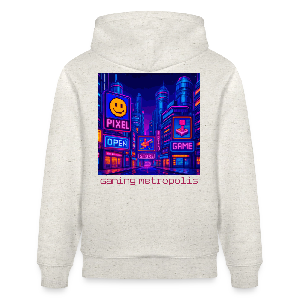 Organic Hoody - Neon Pixel City - heather oatmeal