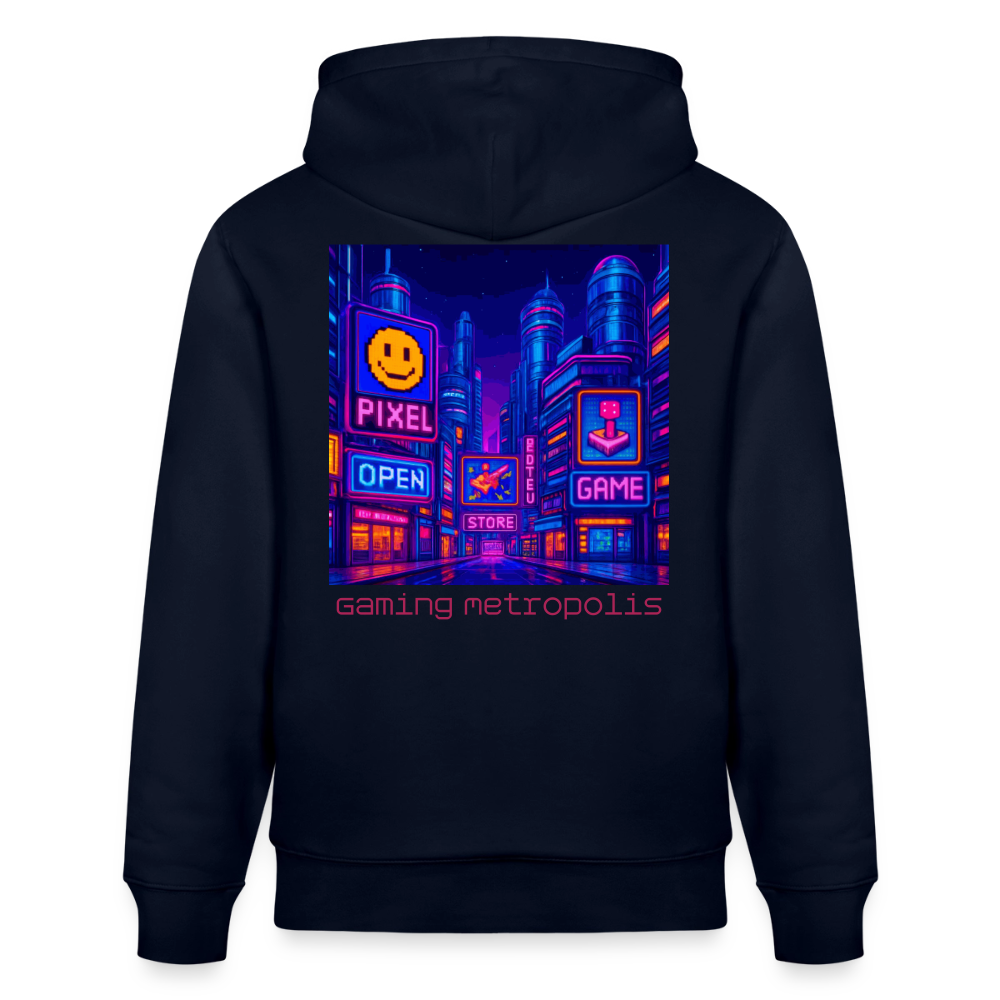 Organic Hoody - Neon Pixel City - navy