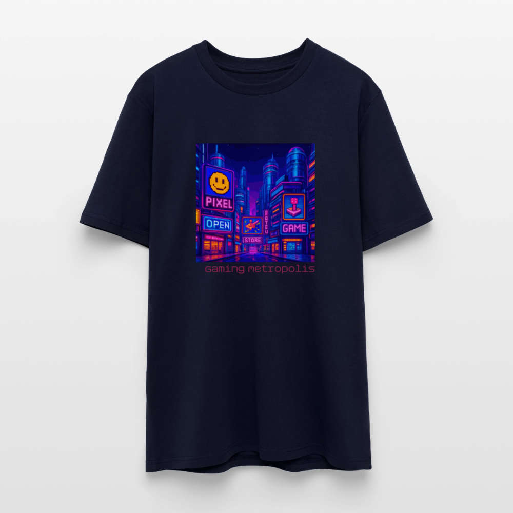 Organic T-Shirt - Neon Pixel City - navy