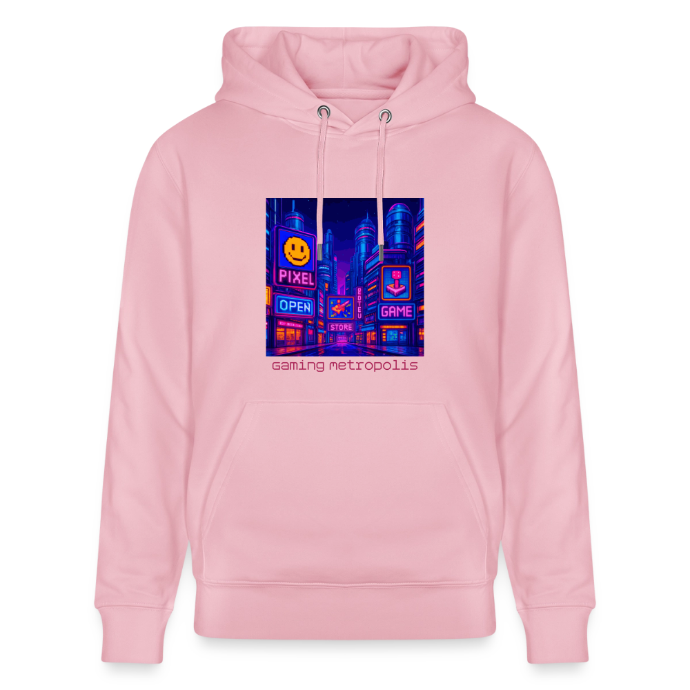 Organic Hoody - Neon Pixel City - cotton pink