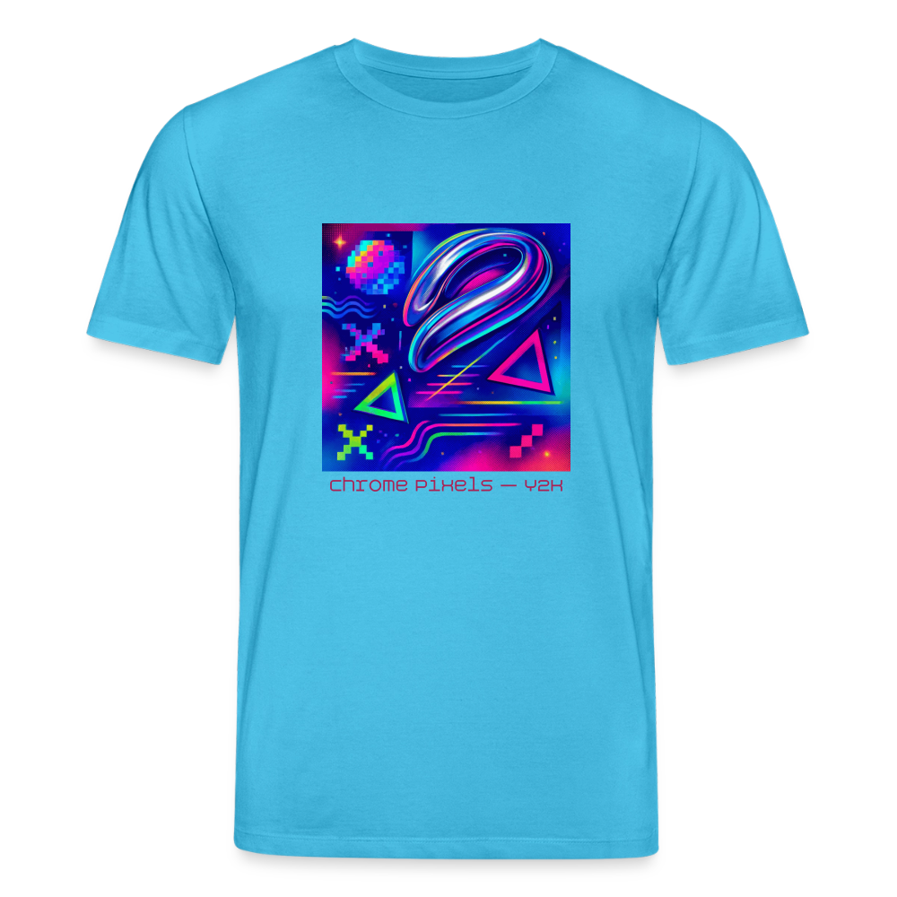 Organic T-Shirt - Neon Geometrics - aqua blue