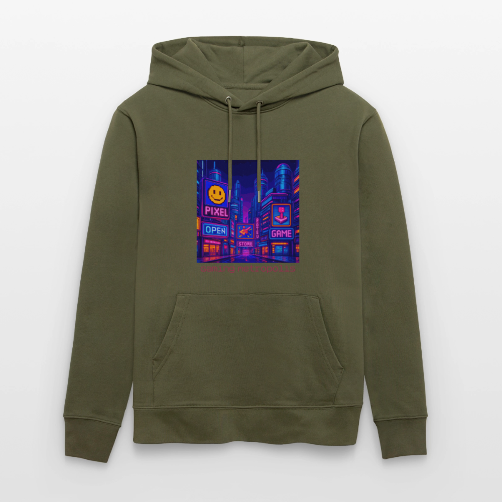 Organic Hoody - Neon Pixel City - khaki green