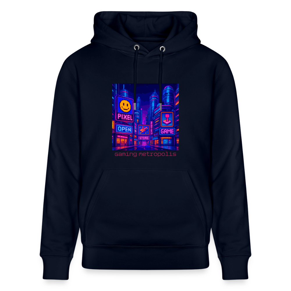 Organic Hoody - Neon Pixel City - navy