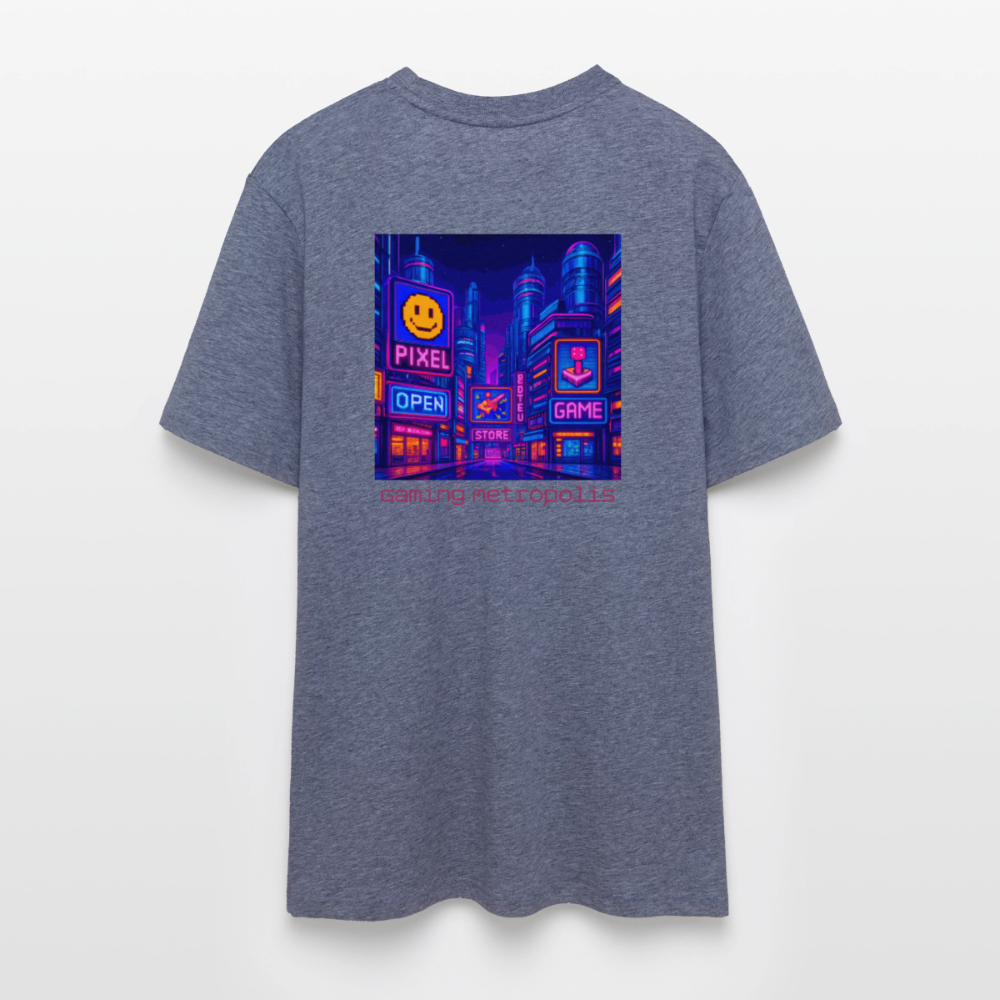 Organic T-Shirt - Neon Pixel City - dark heather blue