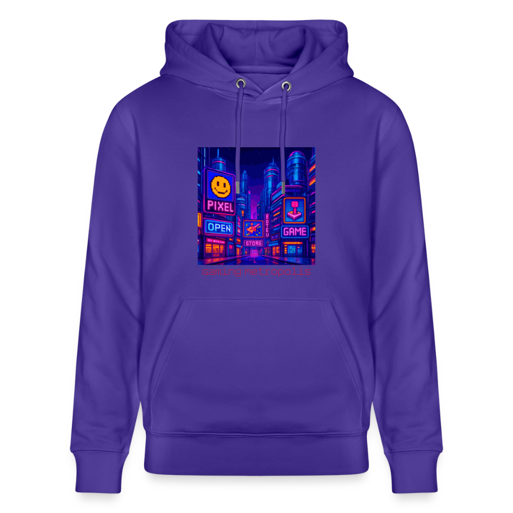 Organic Hoody - Neon Pixel City - purple love 