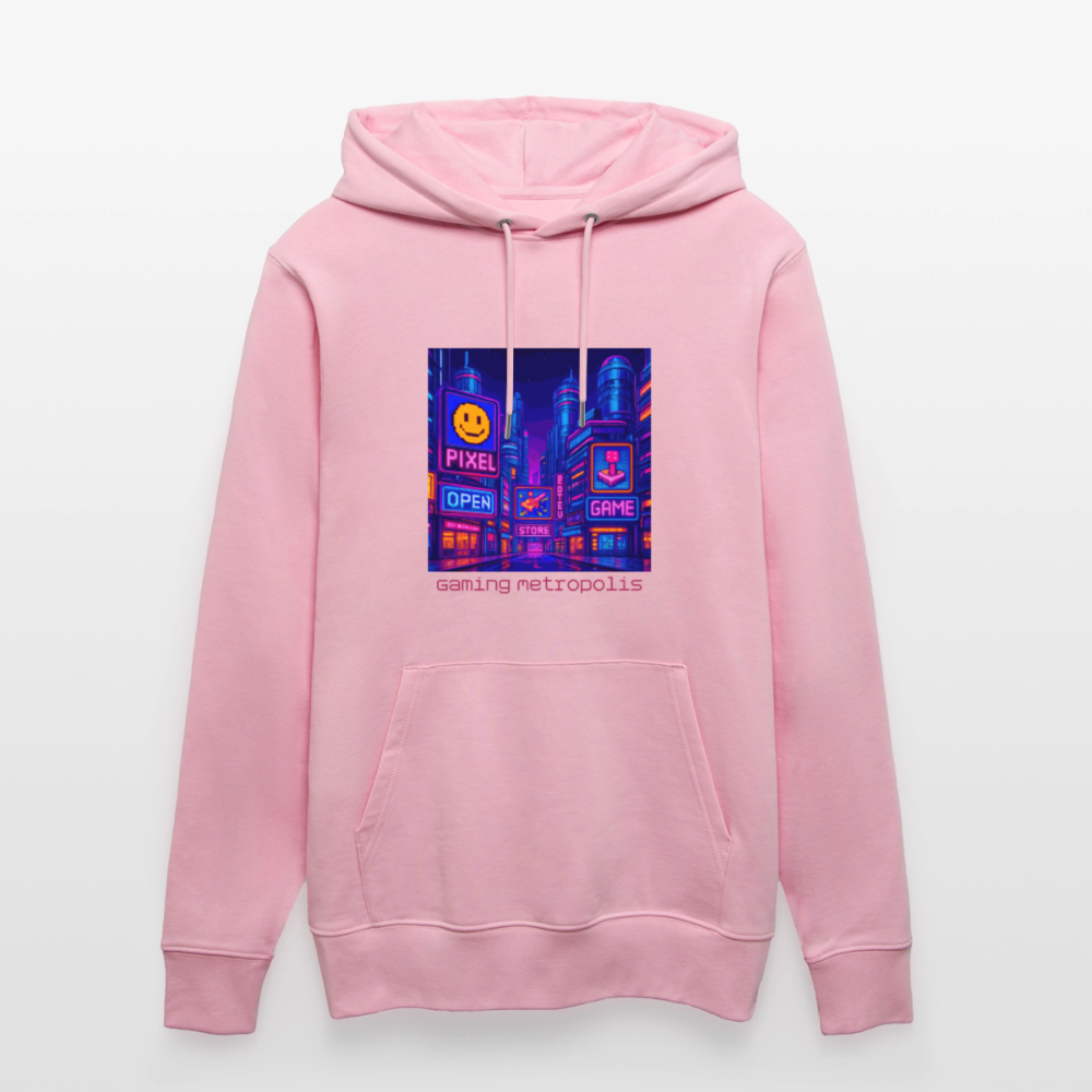 Organic Hoody - Neon Pixel City - cotton pink