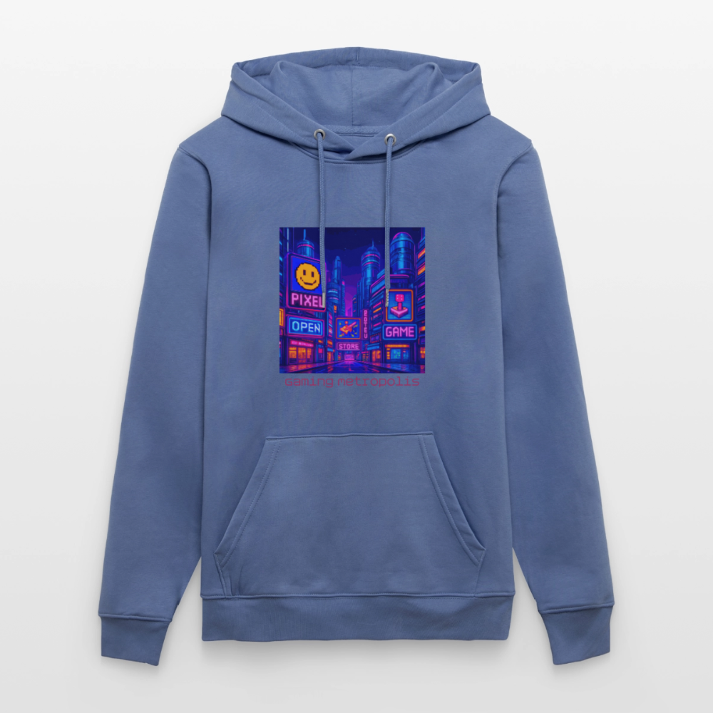 Organic Hoody - Neon Pixel City - bright blue
