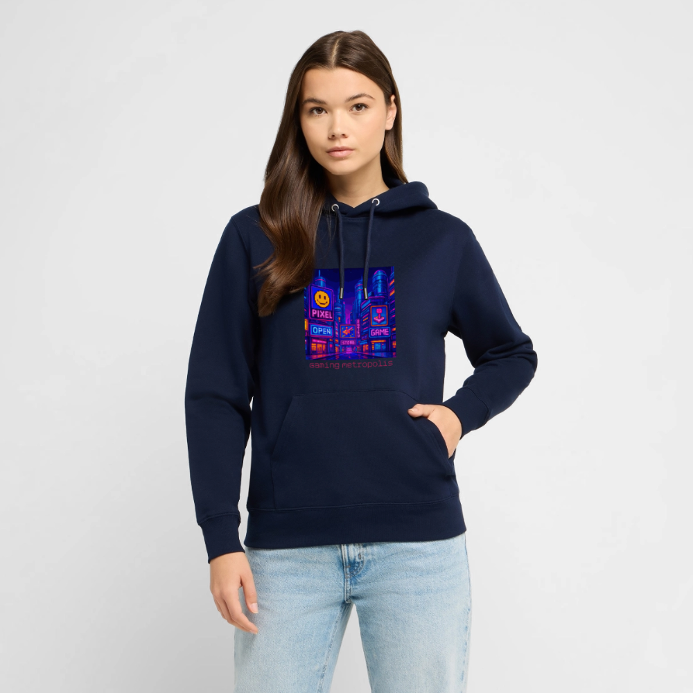 Organic Hoody - Neon Pixel City - navy