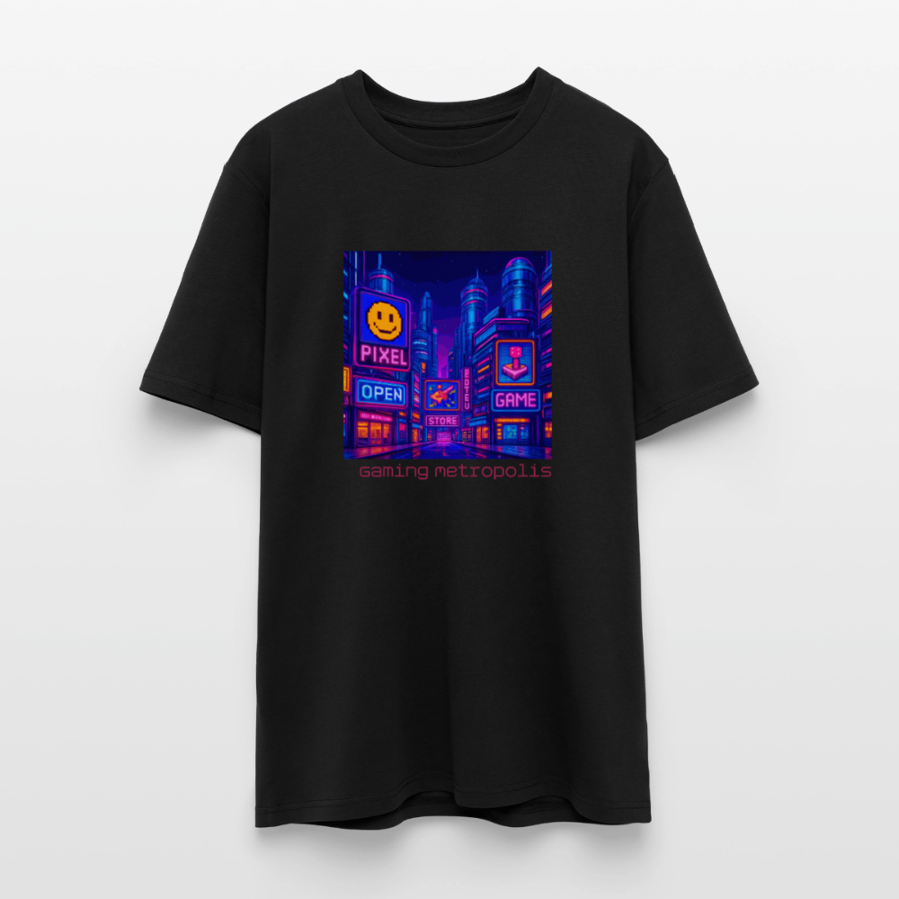 Organic T-Shirt - Neon Pixel City - black