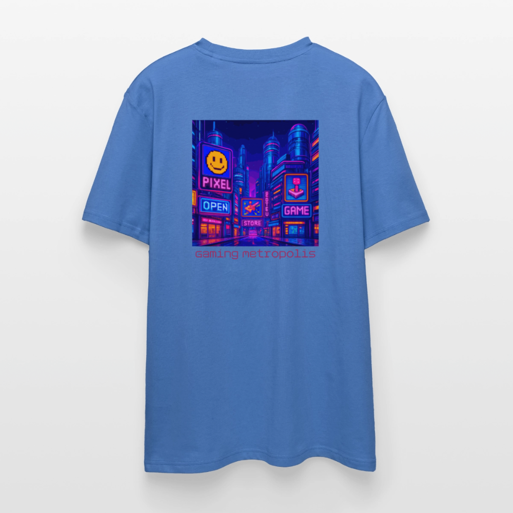Organic T-Shirt - Neon Pixel City - mindful blue