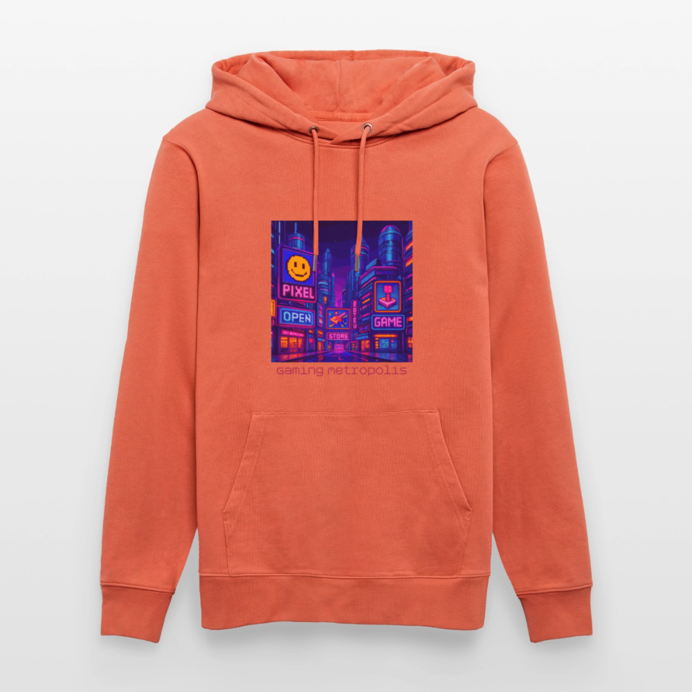 Organic Hoody - Neon Pixel City - light red