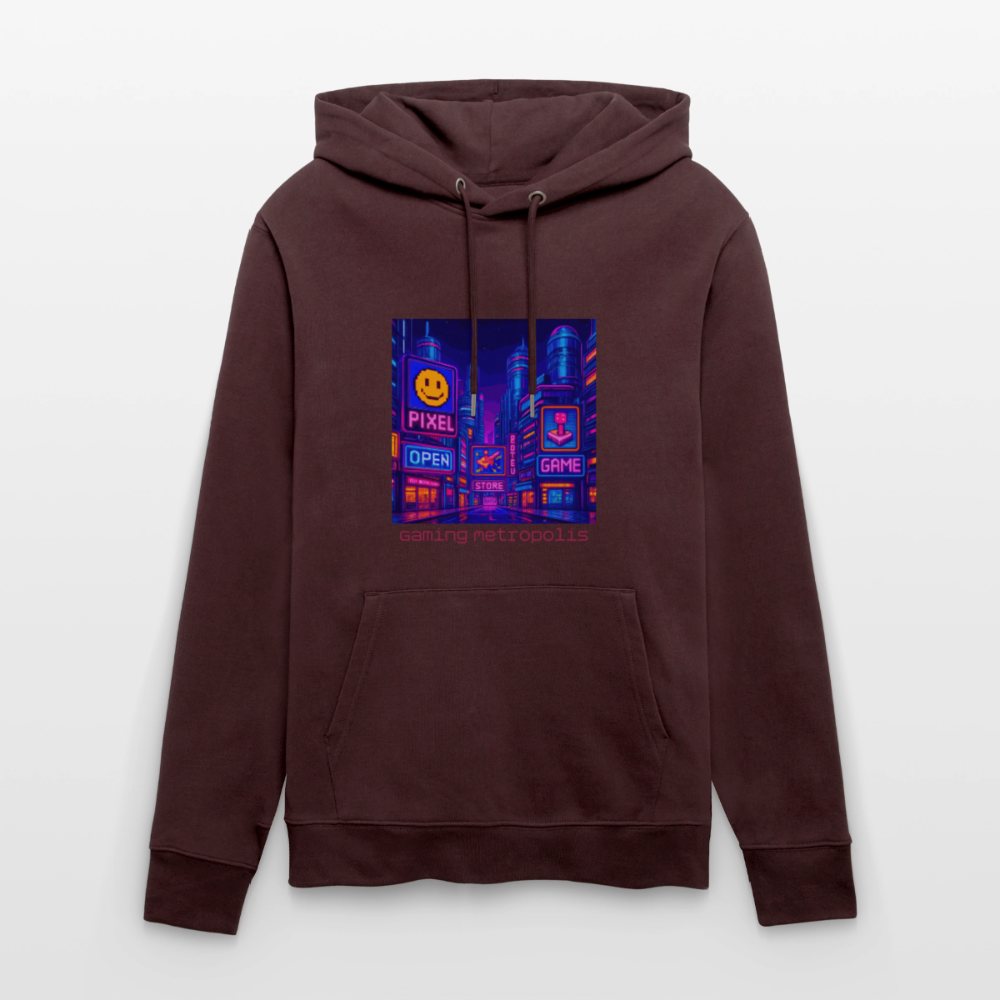 Organic Hoody - Neon Pixel City - maroon