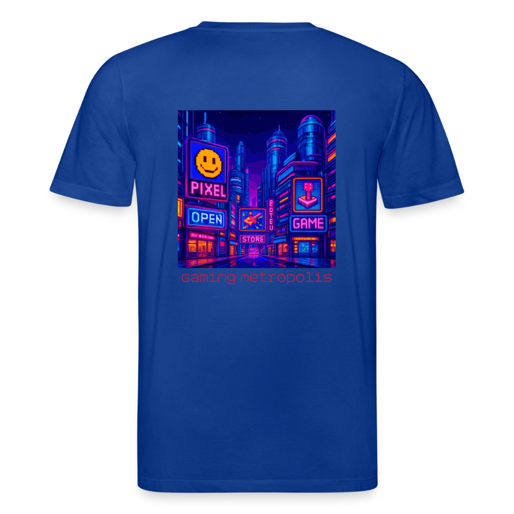 Organic T-Shirt - Neon Pixel City - majorelle blue