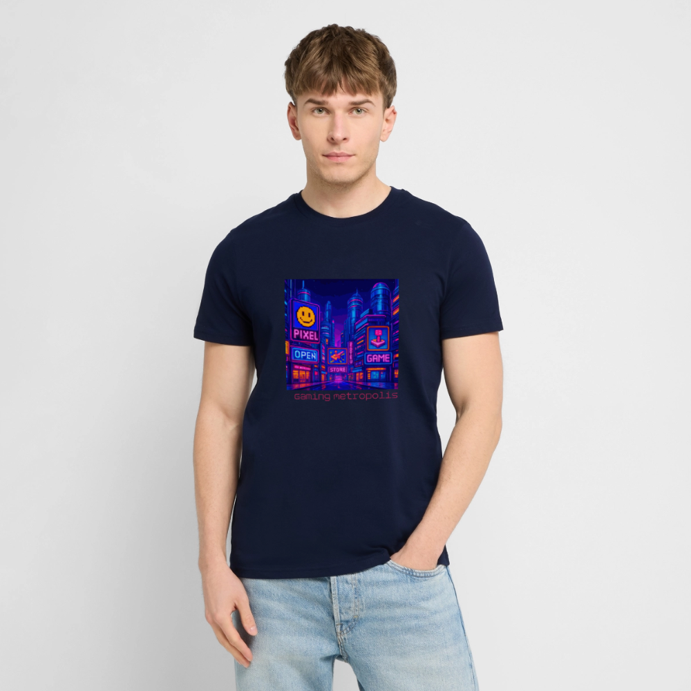 Organic T-Shirt - Neon Pixel City - navy