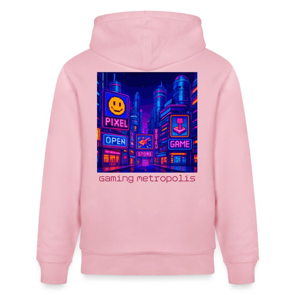 Organic Hoody - Neon Pixel City - cotton pink