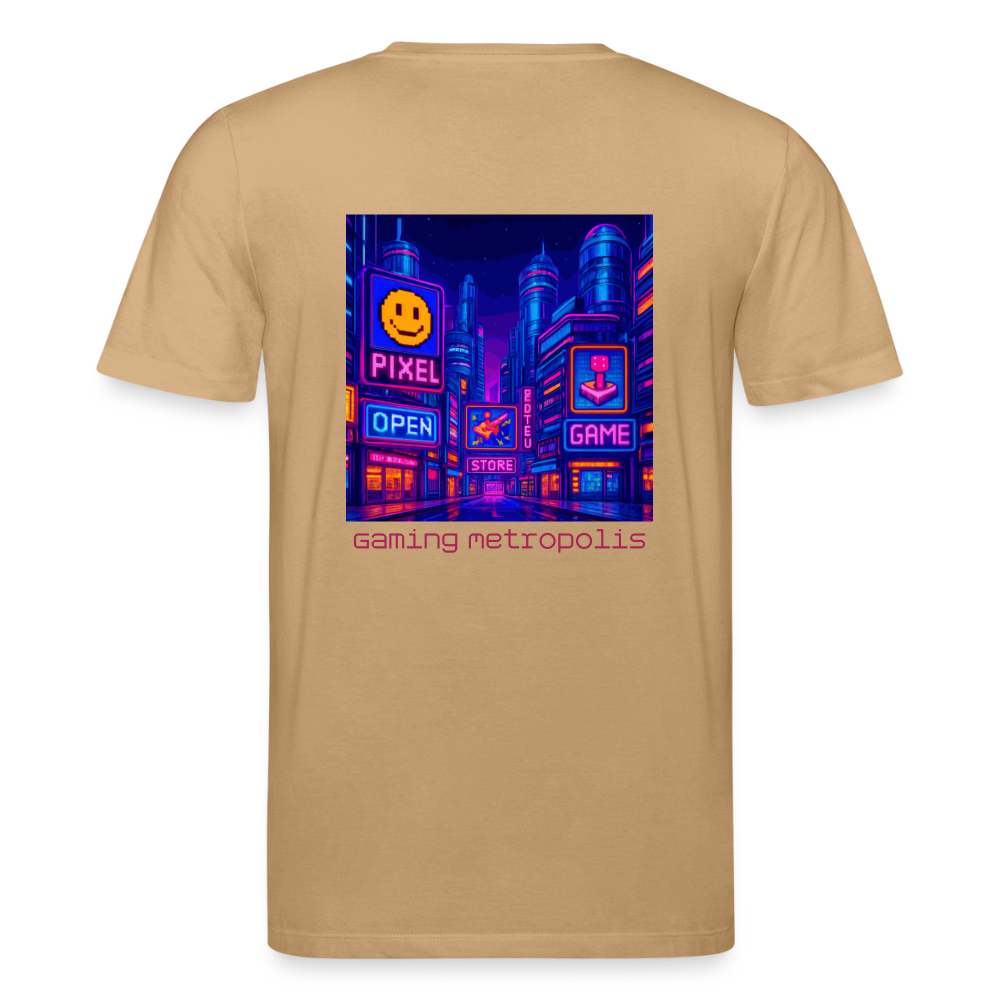 Organic T-Shirt - Neon Pixel City - caramel 