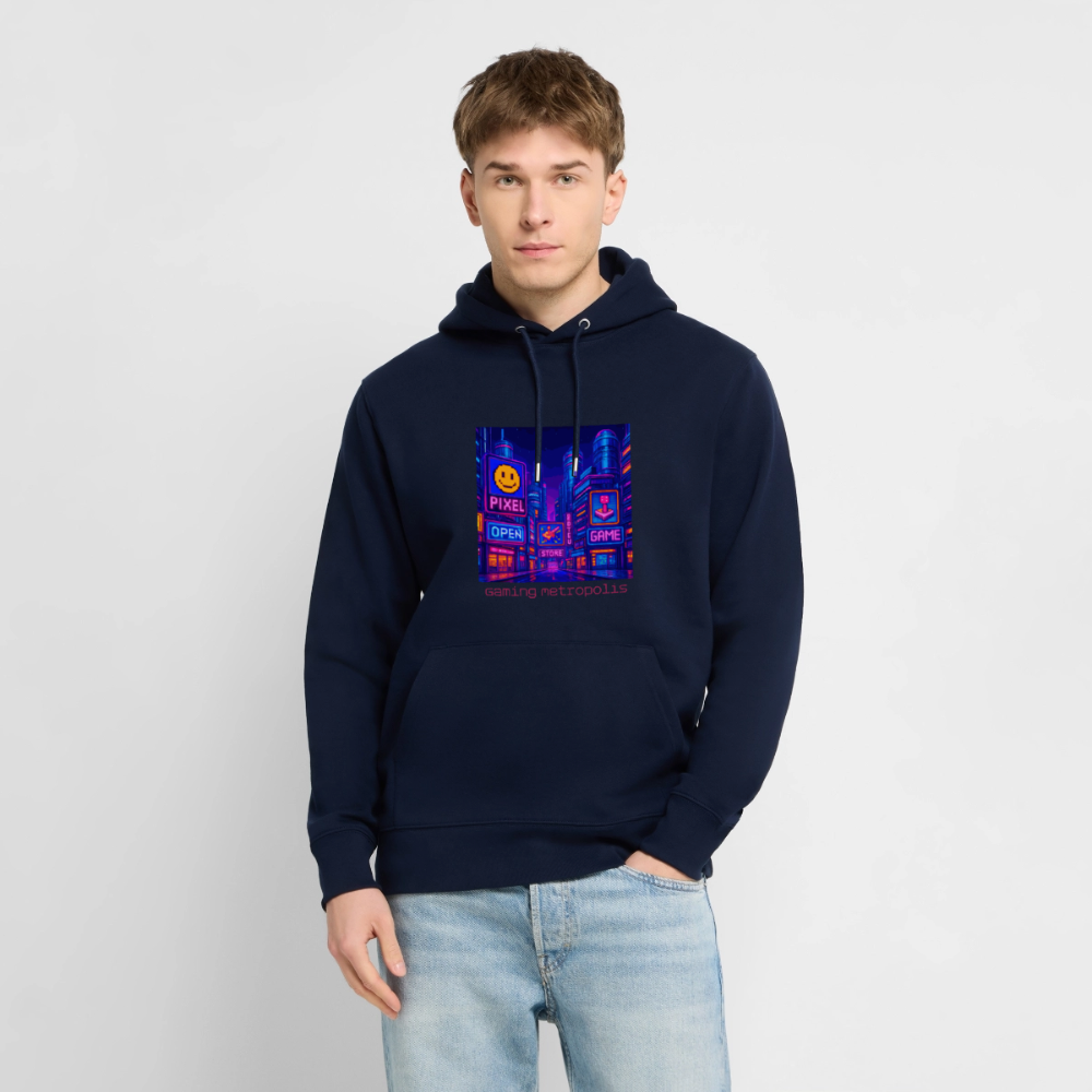 Organic Hoody - Neon Pixel City - navy