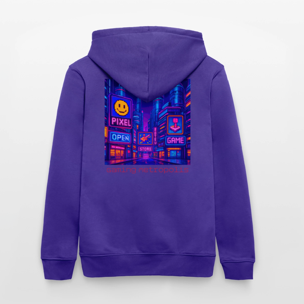 Organic Hoody - Neon Pixel City - purple love 