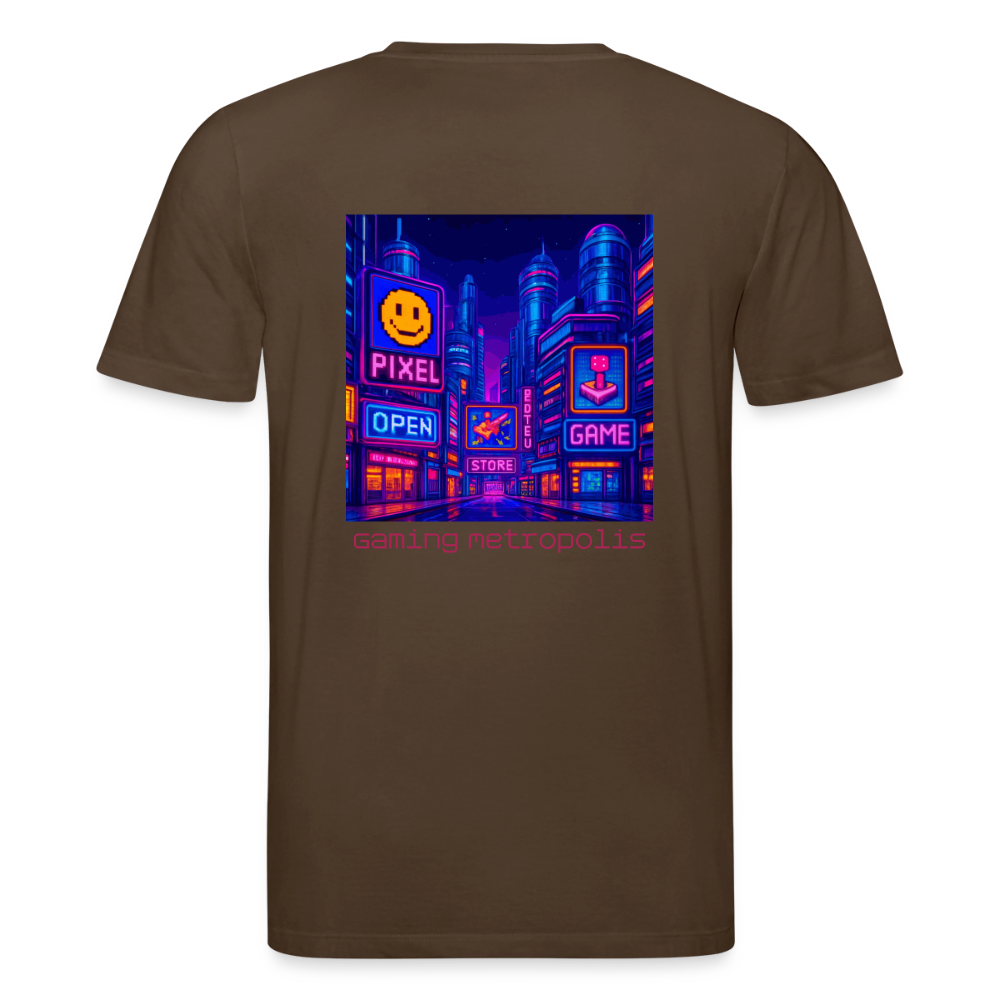 Organic T-Shirt - Neon Pixel City - mocha