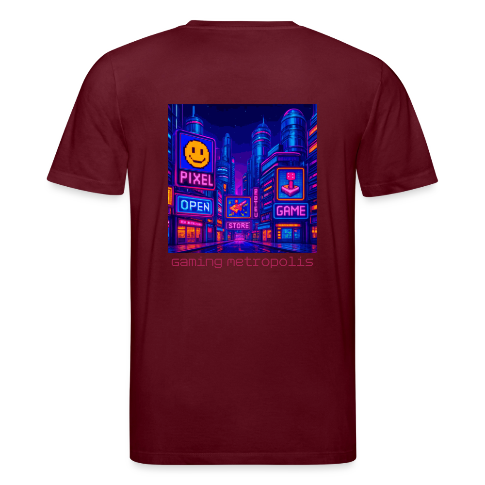 Organic T-Shirt - Neon Pixel City - burgundy