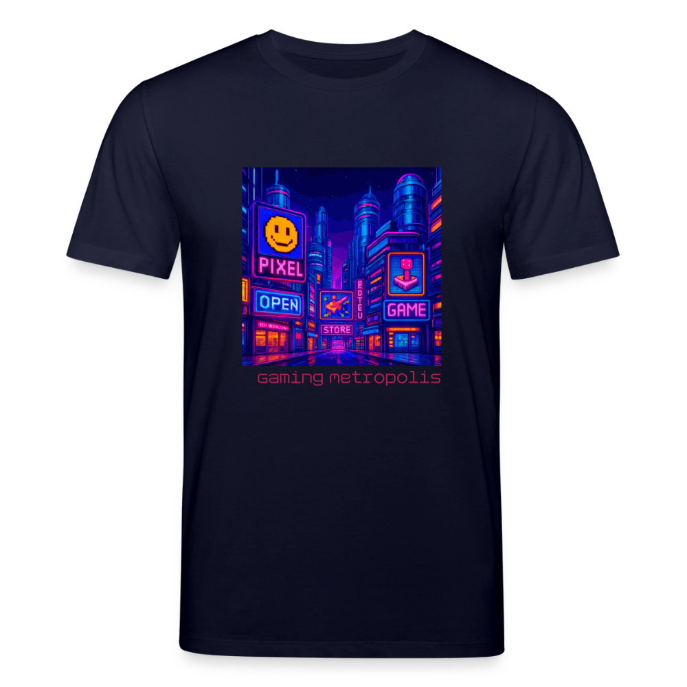Organic T-Shirt - Neon Pixel City - navy