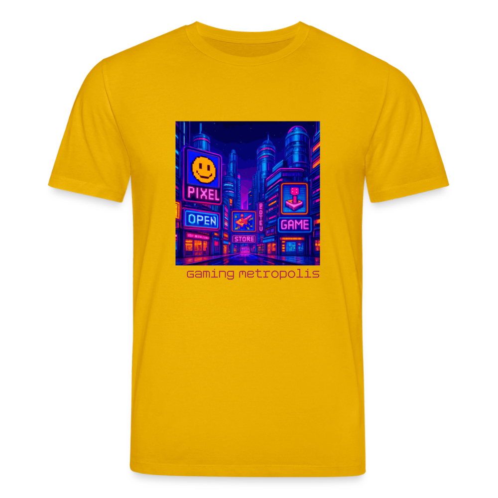 Organic T-Shirt - Neon Pixel City - spectra yellow
