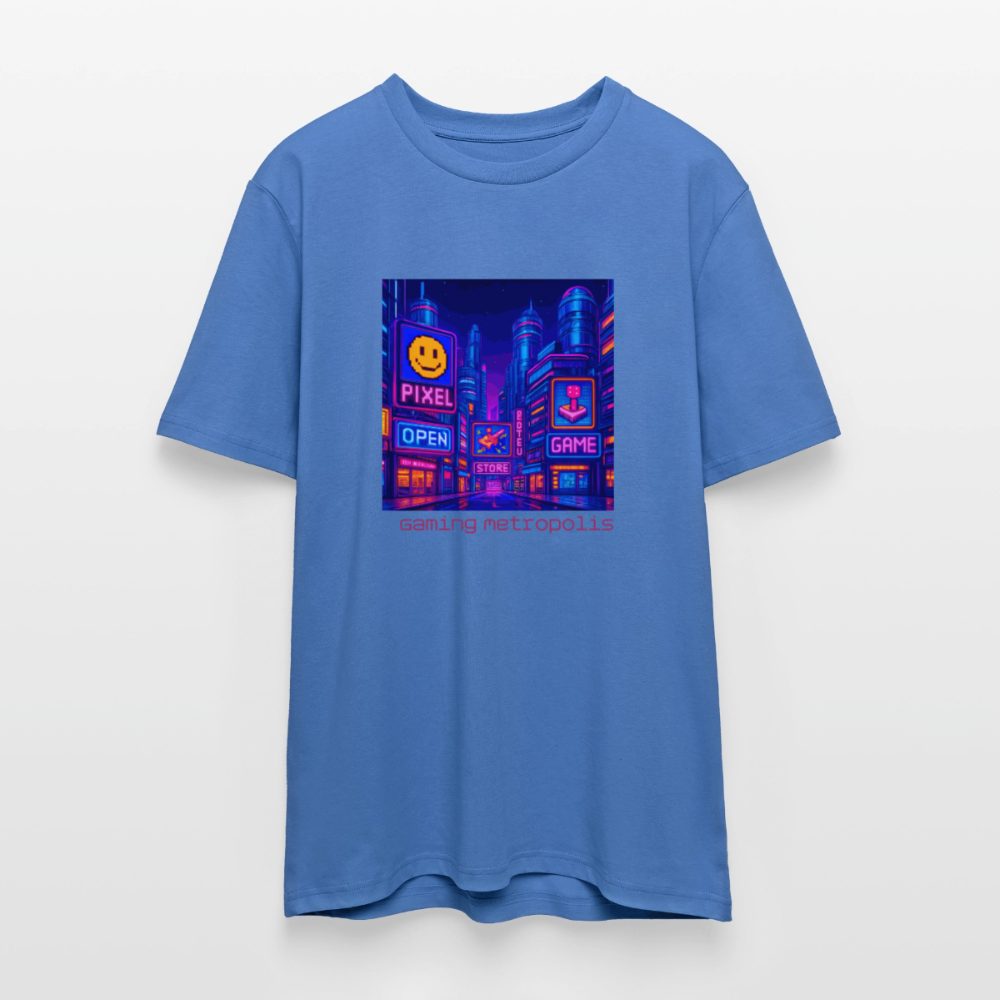 Organic T-Shirt - Neon Pixel City - mindful blue